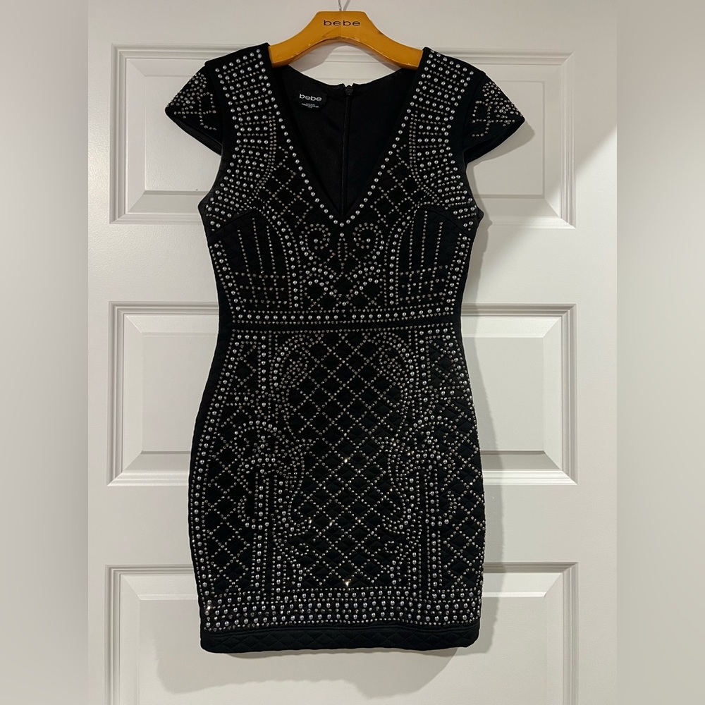 Bebe Black and Silver Embellished Mini Dress